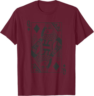 Queen of Diamonds Playing Card T-Shirt - T-Shirt | Maroon