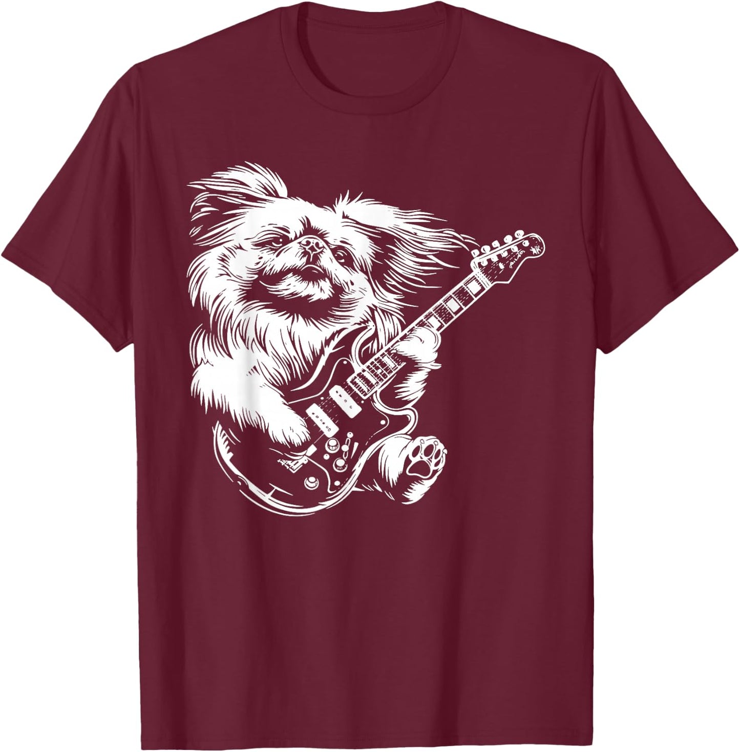 Dog Guitarist Guitar - Pekingese Dad Mom Men Women T-Shirt - T-Shirt | Maroon