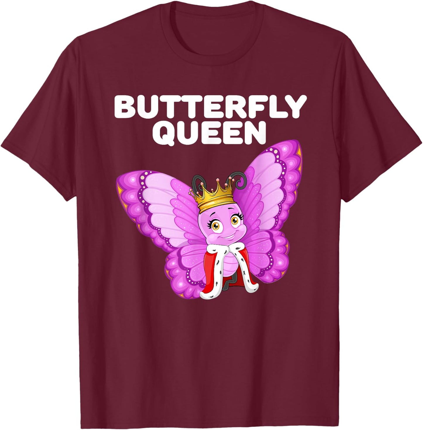 Butterfly Queen Girls' Butterfly | Women's Butterfly , black T-Shirt - T-Shirt | Maroon