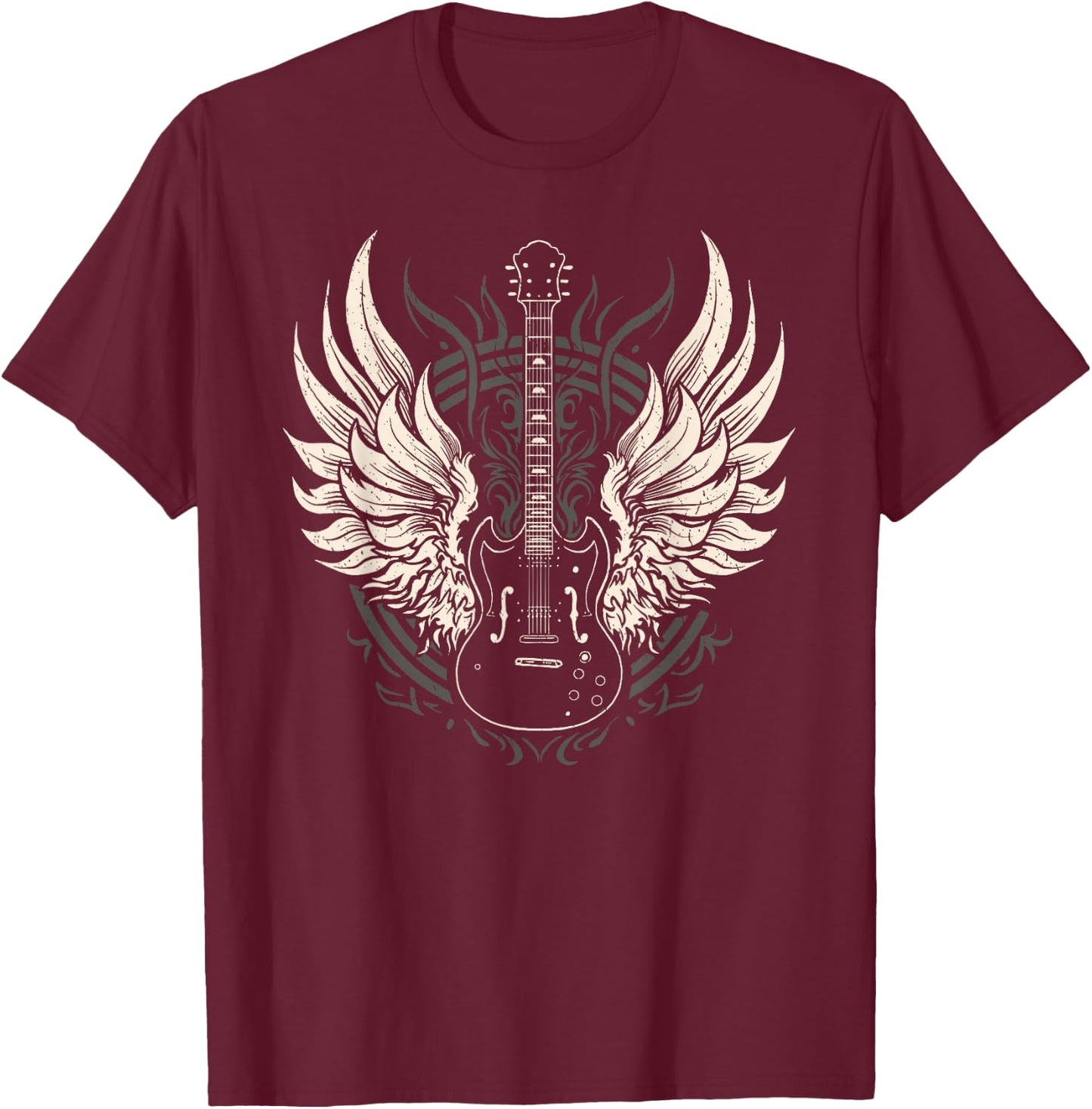 Guitar with Wings Art Graphic Women Children T-Shirt - T-Shirt | Maroon