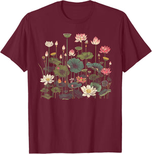 Vintage Botanical Lotus Flower Girl T-Shirt - T-Shirt | Maroon