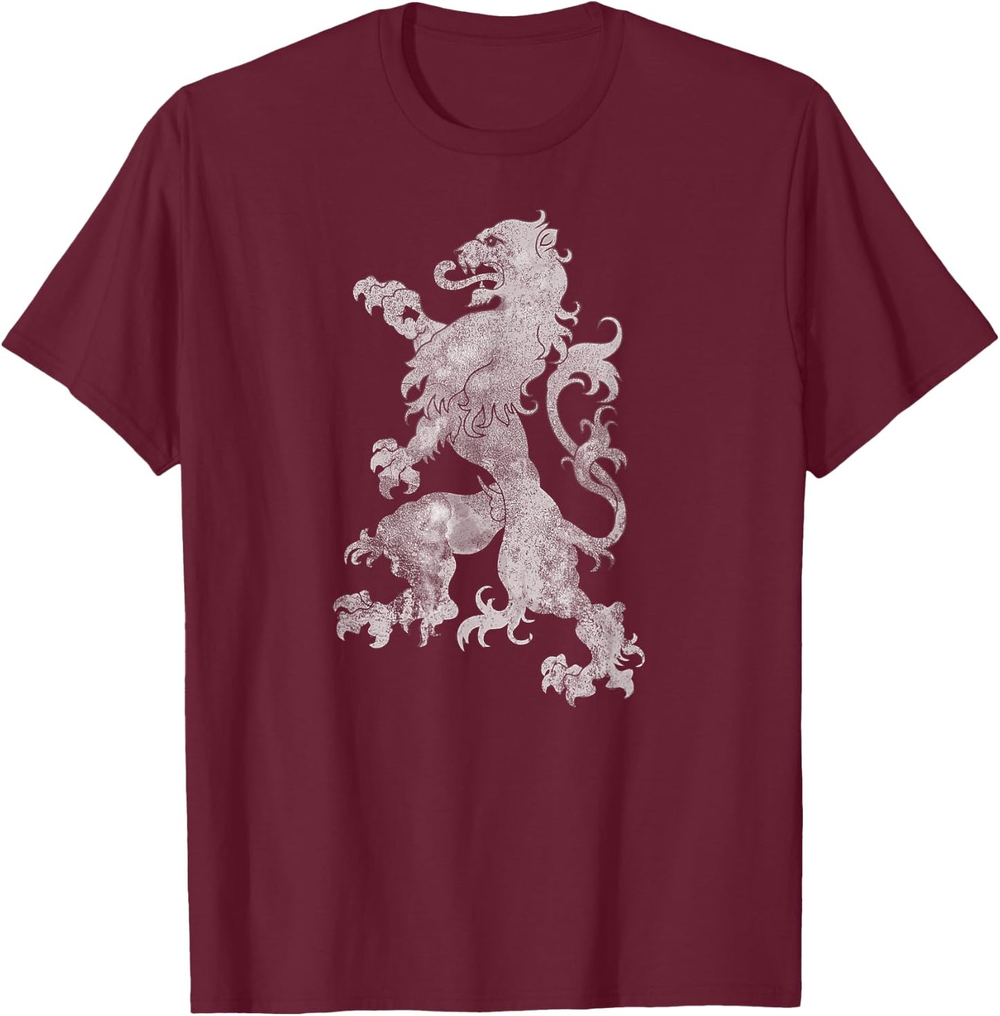 Medieval Graphic Vintage Heraldic Rampant Lion T-Shirt - T-Shirt | Maroon