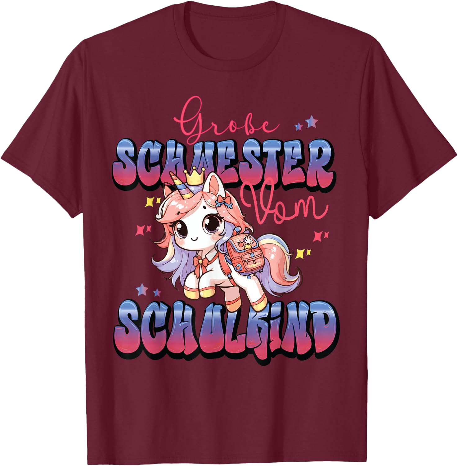 Süßes Einhorn Große Schwester von Schulkind Einschulung T-Shirt - T-Shirt | Maroon
