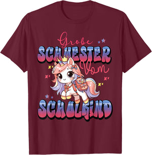 Süßes Einhorn Große Schwester von Schulkind Einschulung T-Shirt - T-Shirt | Maroon
