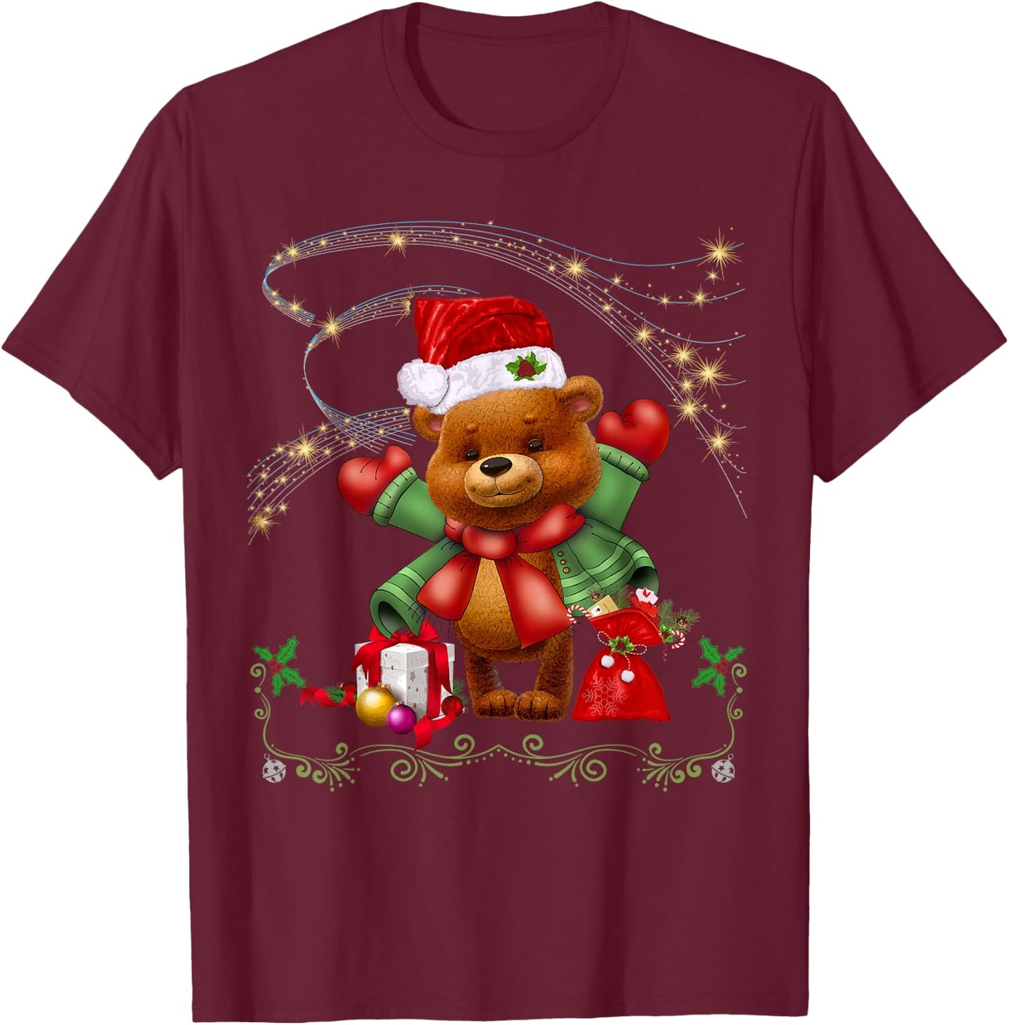 Christmas Teddy Bear Holiday Girls, Boys, Men and Women T-Shirt - T-Shirt | Maroon