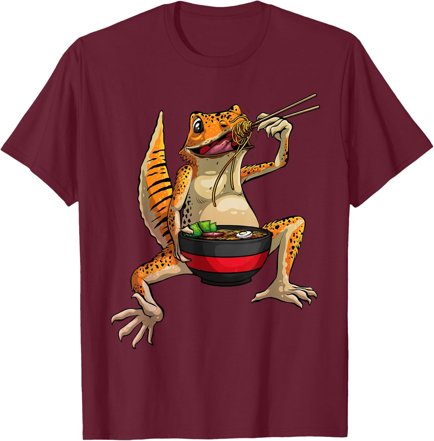 Best Leopard Gecko Women Lizard Reptile Ramen Food T-Shirt - T-Shirt | Maroon