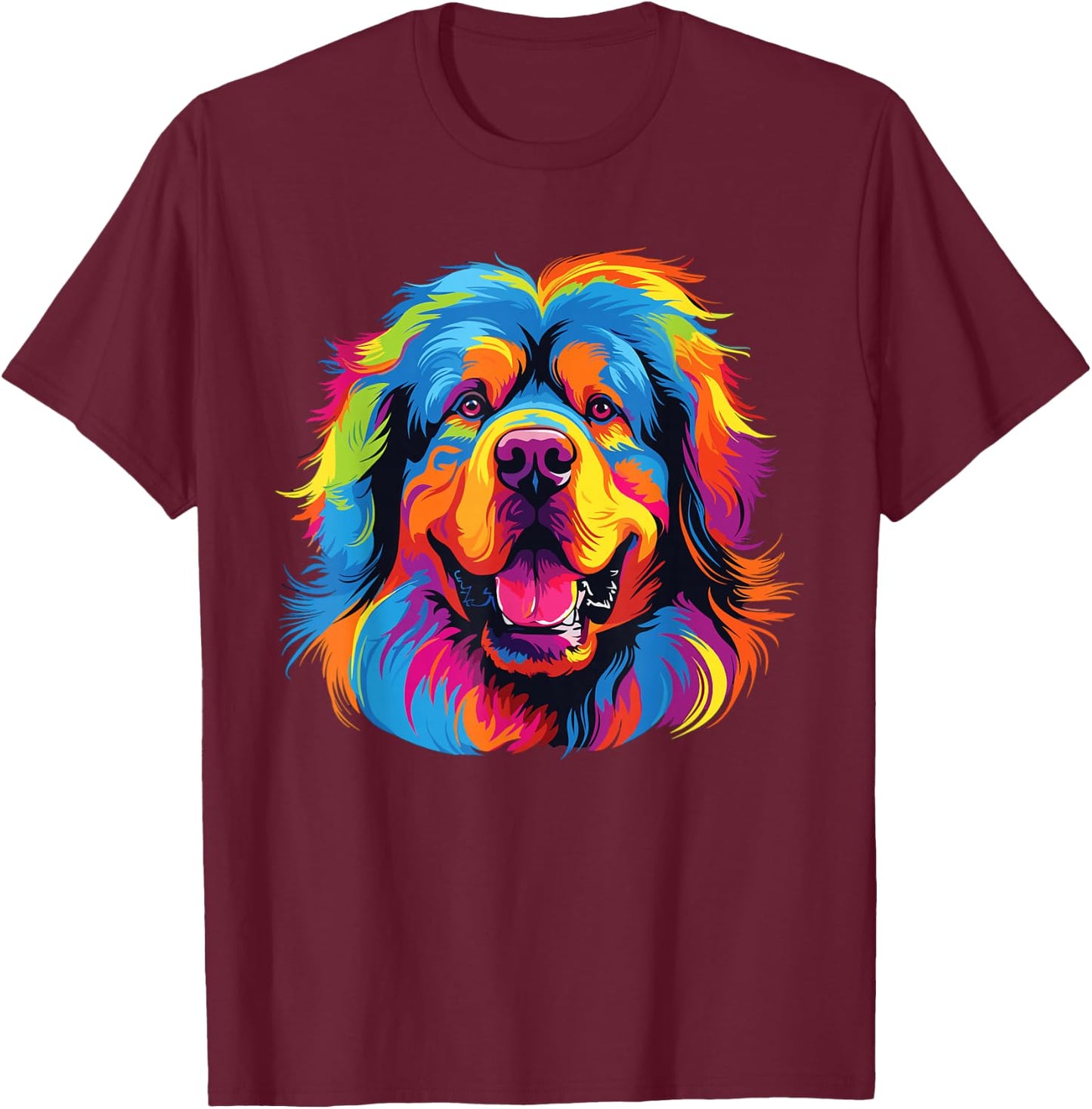 Retro Tibetan Mastiff Dog -Adult Tibetan Mastiff Dog Multicolor Watercolor Short Sleeve Small T-Shirt - T-Shirt | Maroon