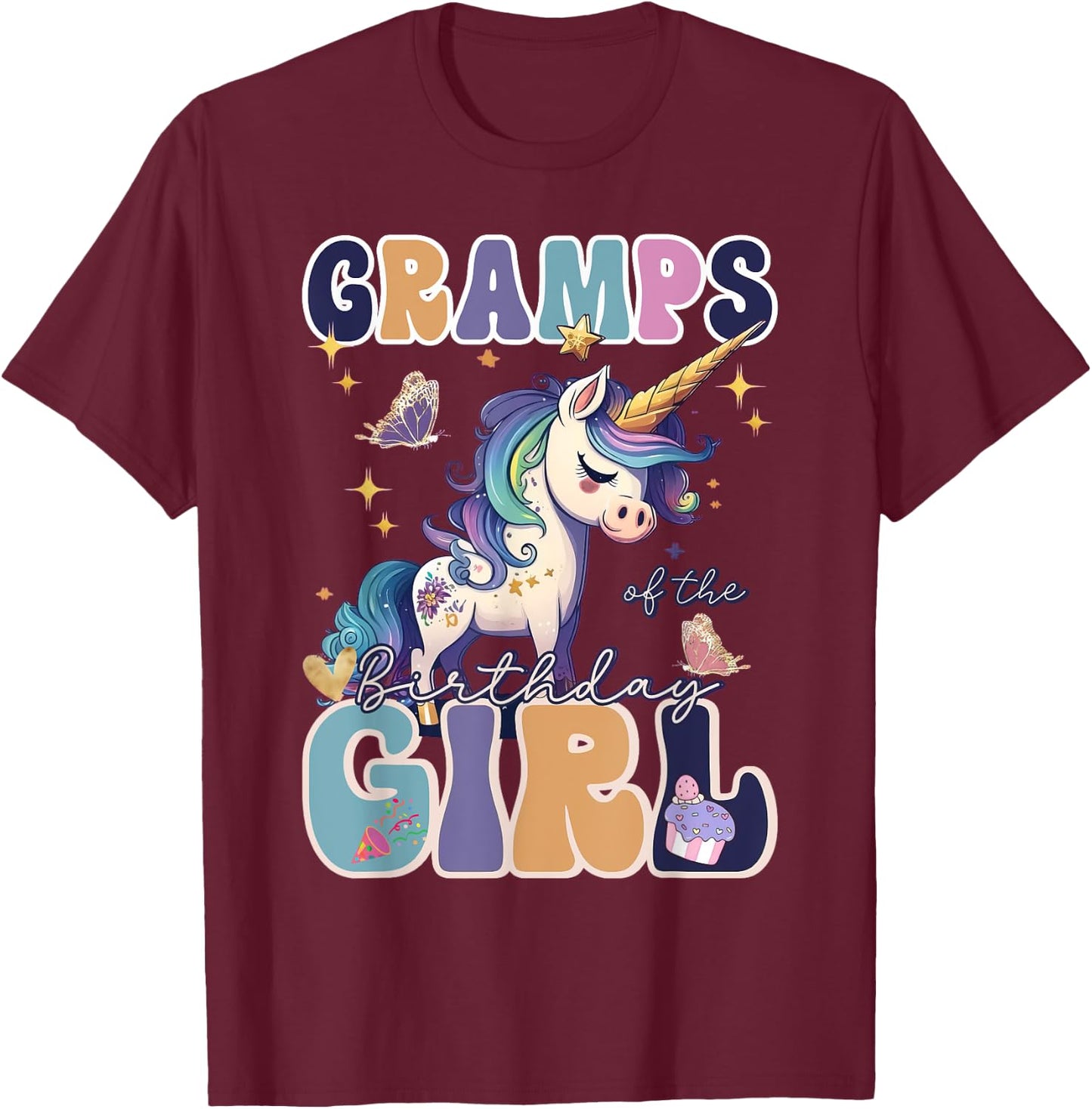 Gramps Of The Birthday Girl Unicorn Girls Family Matching T-Shirt - T-Shirt | Maroon