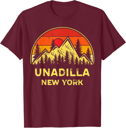 Vintage Unadilla New York NY Mountains Hiking Hike Souvenir T-Shirt - T-Shirt | Maroon