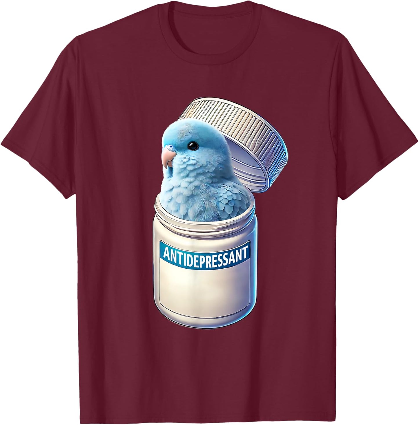 Funny Antidepressant Blue Parrotlet Parrot Lover Meme T-Shirt - T-Shirt | Maroon