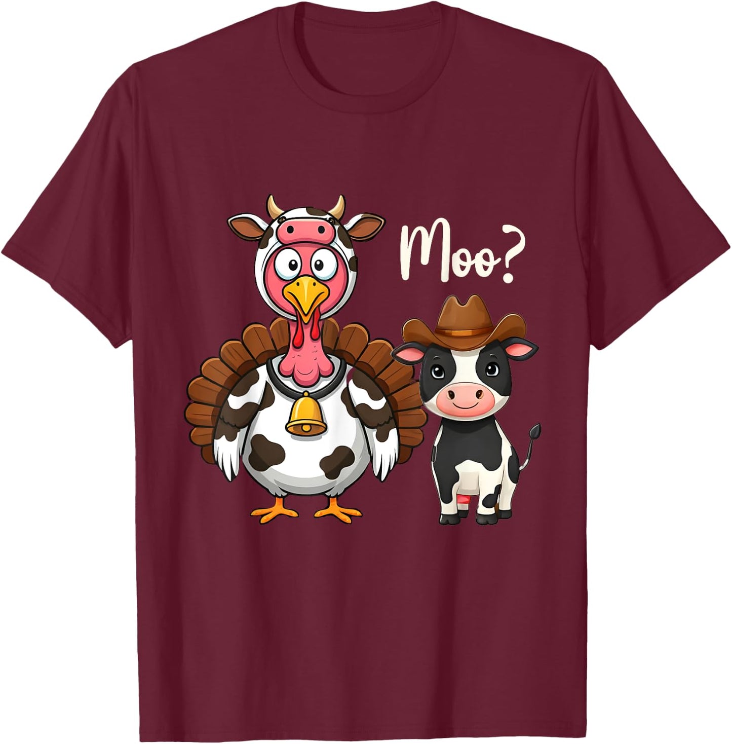 Turkey Moo Cow Funny Thanksgiving Cute Cow Costume T-Shirt - T-Shirt | Maroon