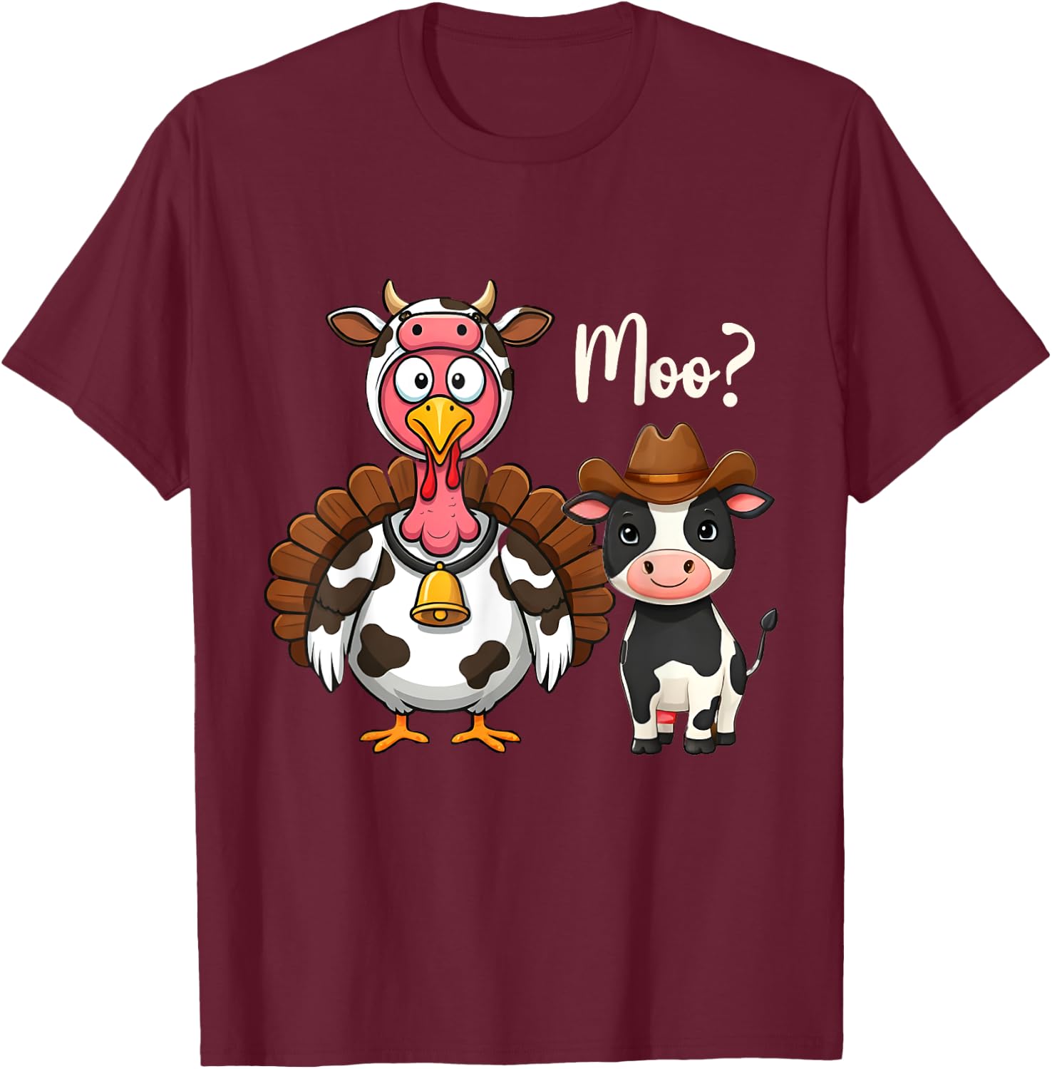 Turkey Moo Cow Funny Thanksgiving Cute Cow Costume T-Shirt - T-Shirt | Maroon