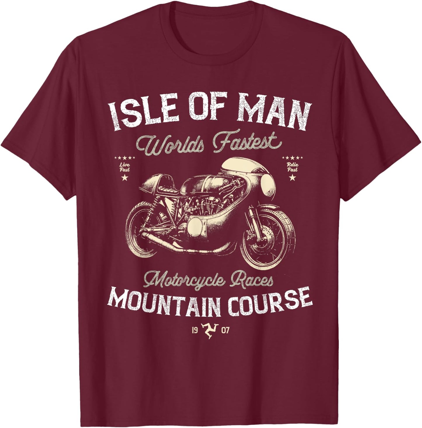 Retro Isle of Man TT Races Vintage Motorcycle Race , Black, S T-Shirt - T-Shirt | Maroon