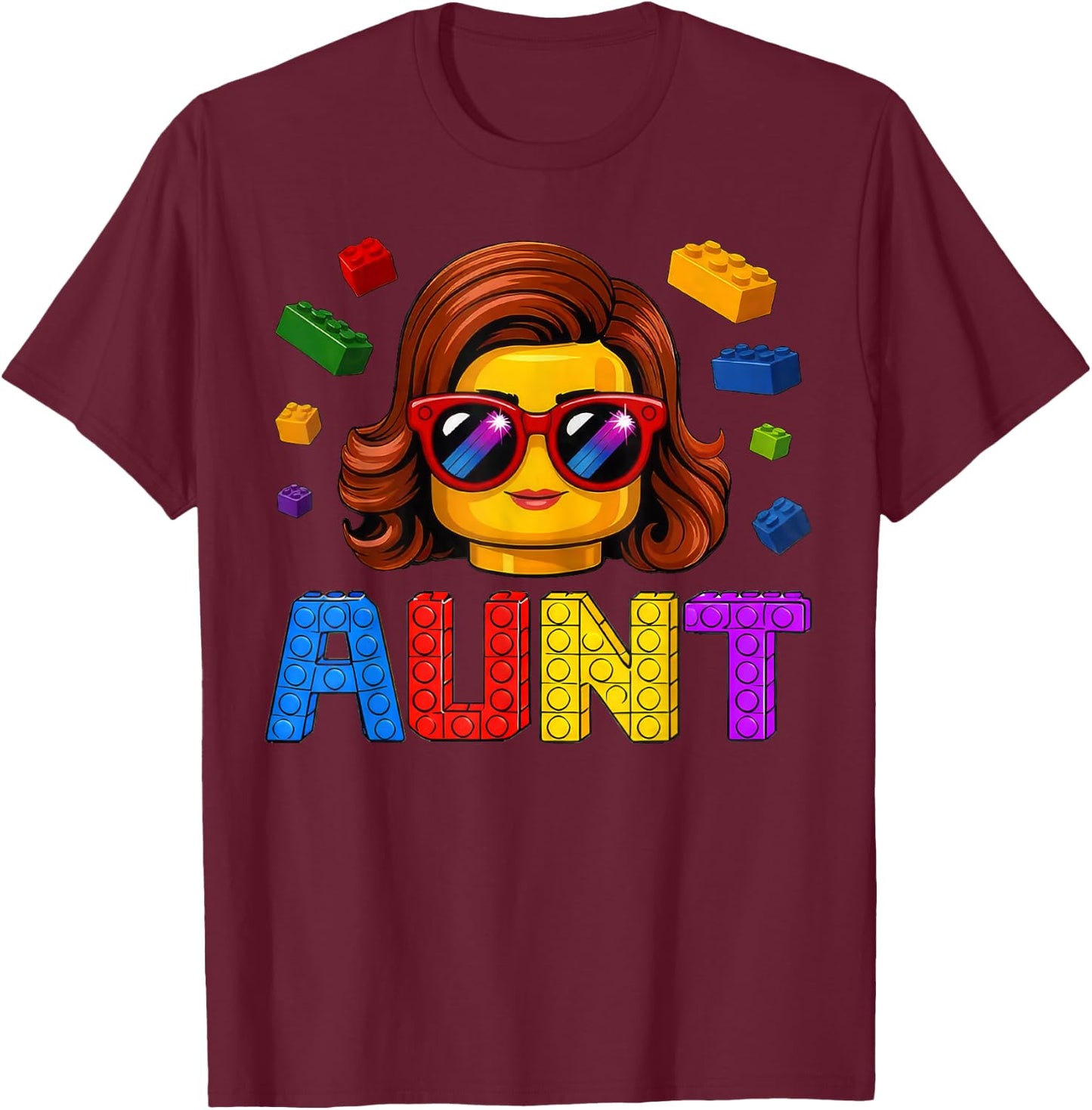 Family Aunt Master Builder Building Bricks Blocks MothersDay T-Shirt - T-Shirt | Maroon