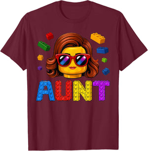 Family Aunt Master Builder Building Bricks Blocks MothersDay T-Shirt - T-Shirt | Maroon