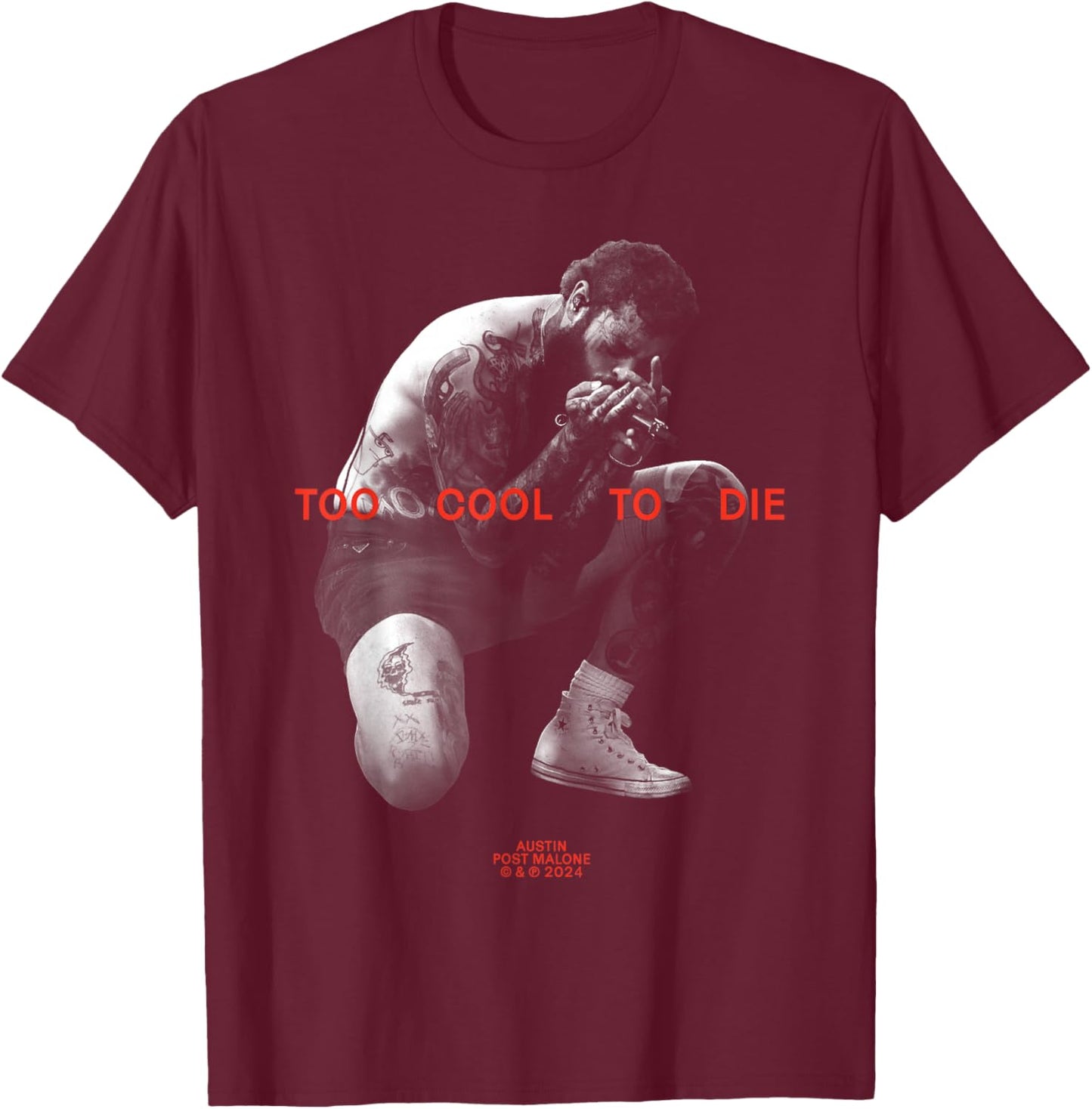Post Malone Official Too Cool to Die T-Shirt - T-Shirt | Maroon