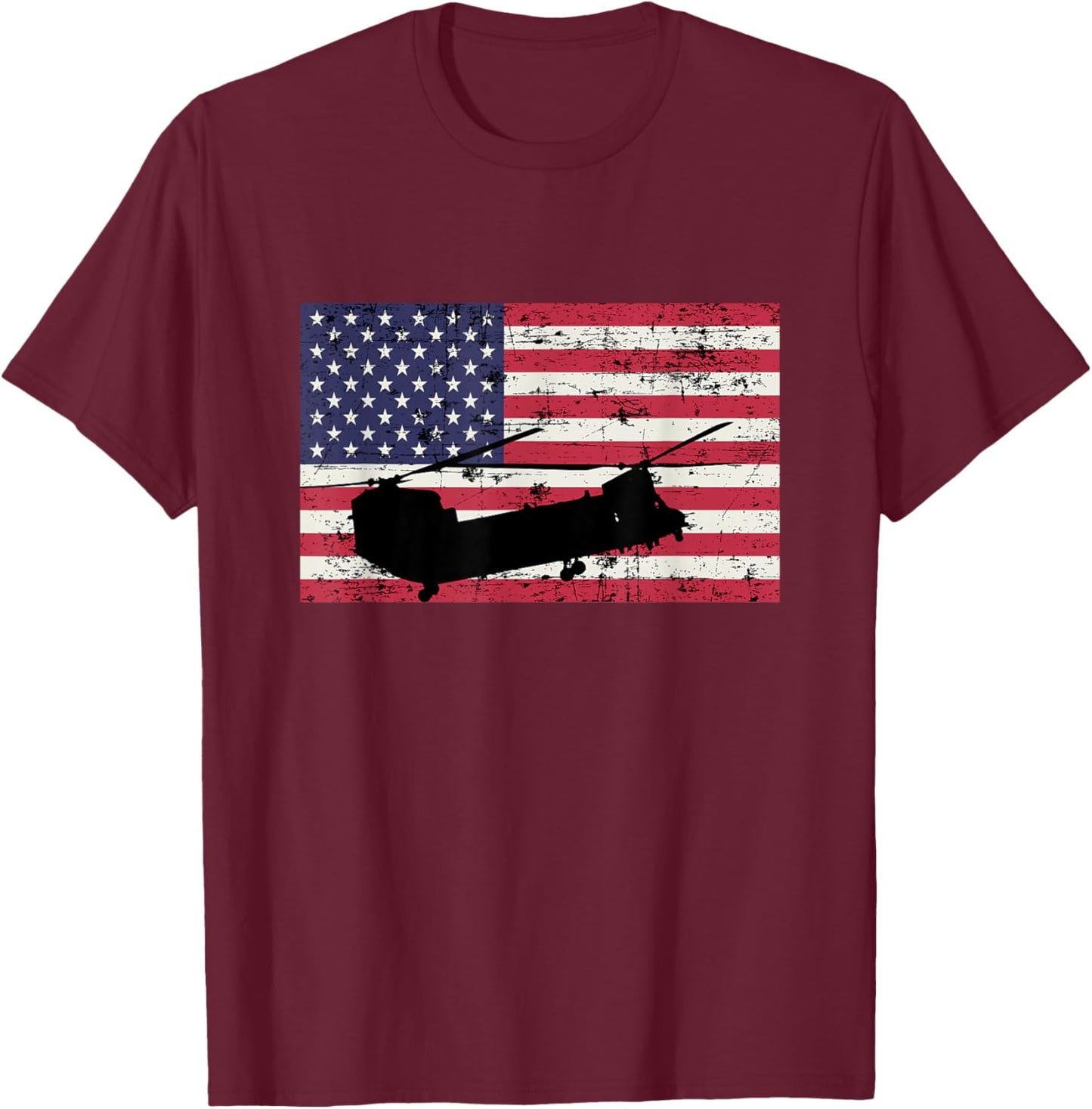 Patriotic CH-47 Chinook Helicopter American flag T-Shirt - T-Shirt | Maroon