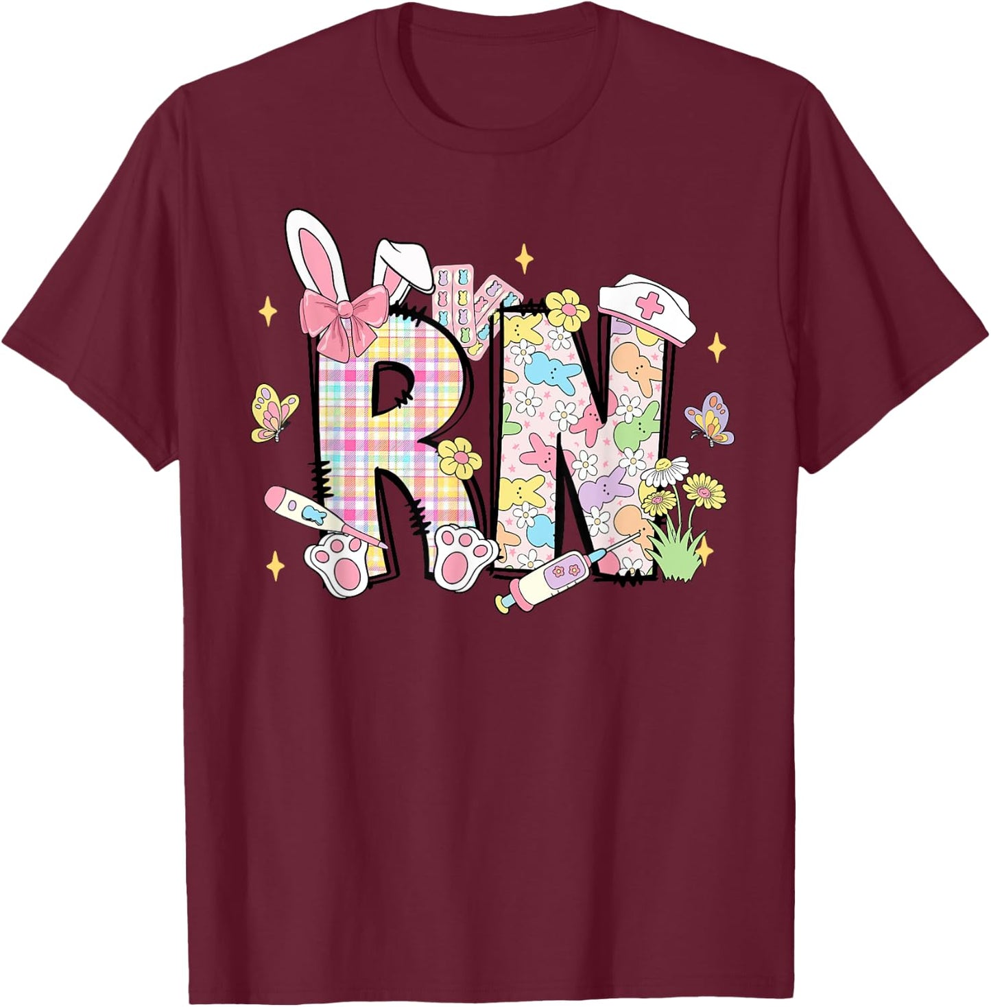 Registered Nurse RN Happy Easer Bunny Egg Girl Women T-Shirt - T-Shirt | Maroon