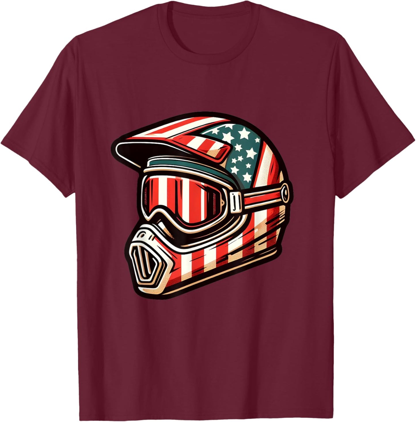 Dirt Bike American USA Flag Motocross Biker 4th of July T-Shirt - T-Shirt | Maroon