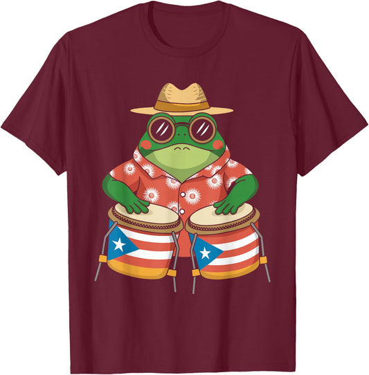 Coqui Frog Boricua Puerto Rico Taino - Rainforest Percussion T-Shirt - T-Shirt | Maroon