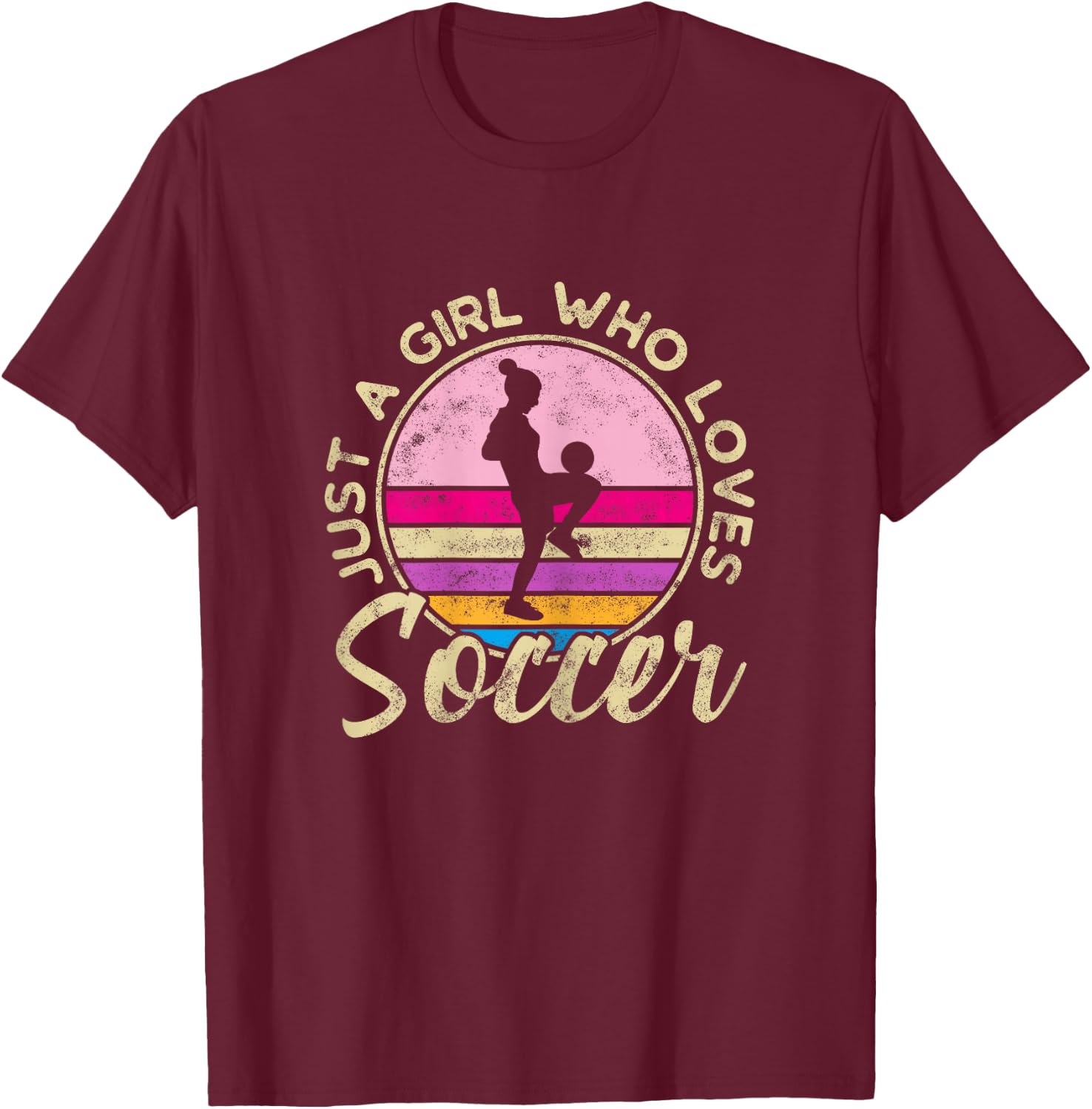 Just a Girl who Loves Soccer Women Retro Vintage Soccer T-Shirt - T-Shirt | Maroon