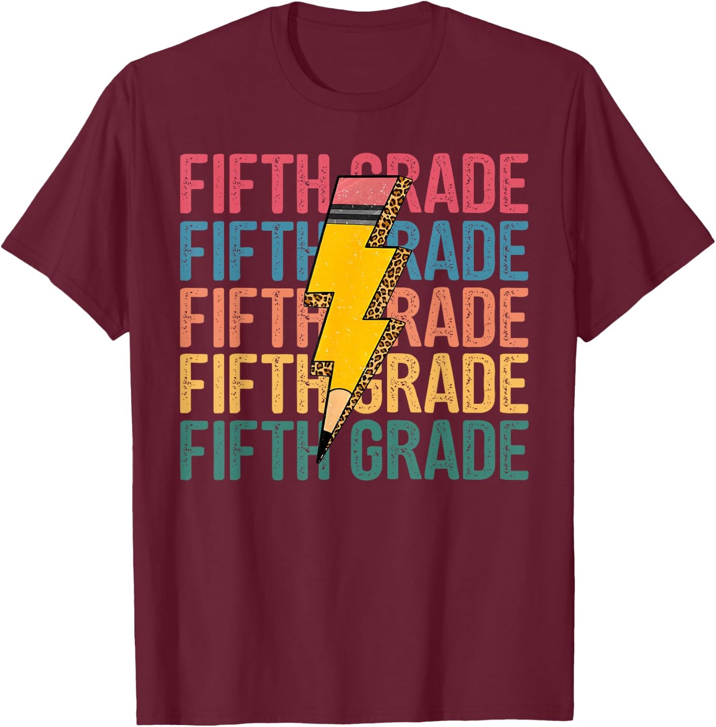 Fifth Grade Lightning Bolt Pencil Retro Teacher Boys Girls T-Shirt - T-Shirt | Maroon