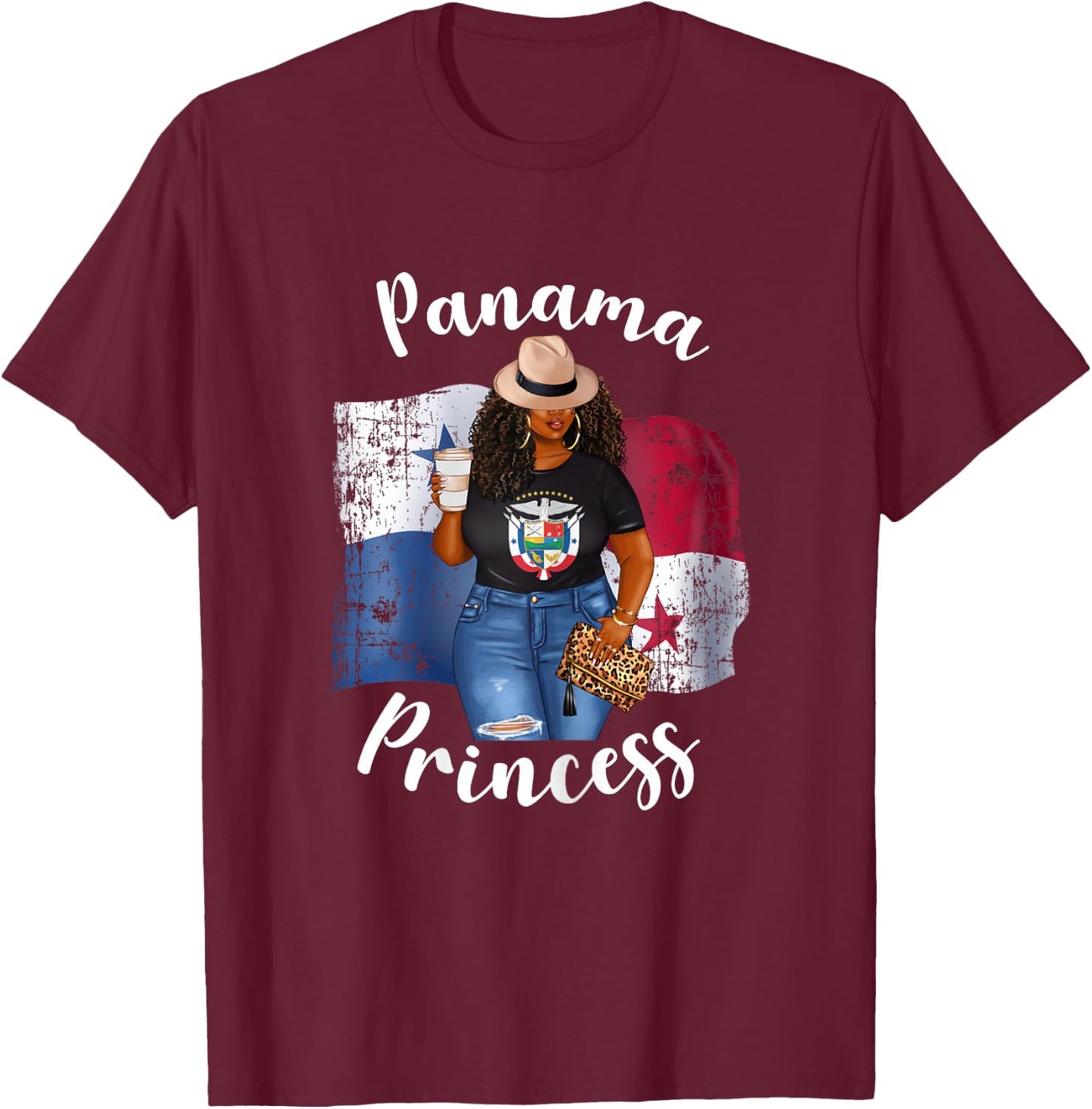 Panama Princess Loves Coffee Panamanian Afro Black Woman T-Shirt - T-Shirt | Maroon