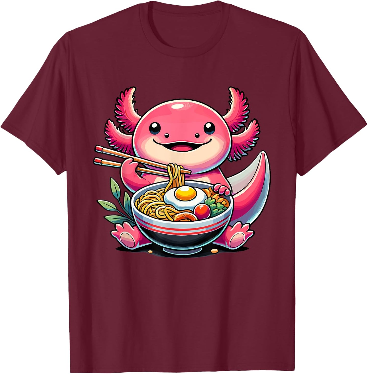 Axolotl Ramen Noodles for Girls & Kids | Anime kawaii, Axolotl T-Shirt - T-Shirt | Maroon