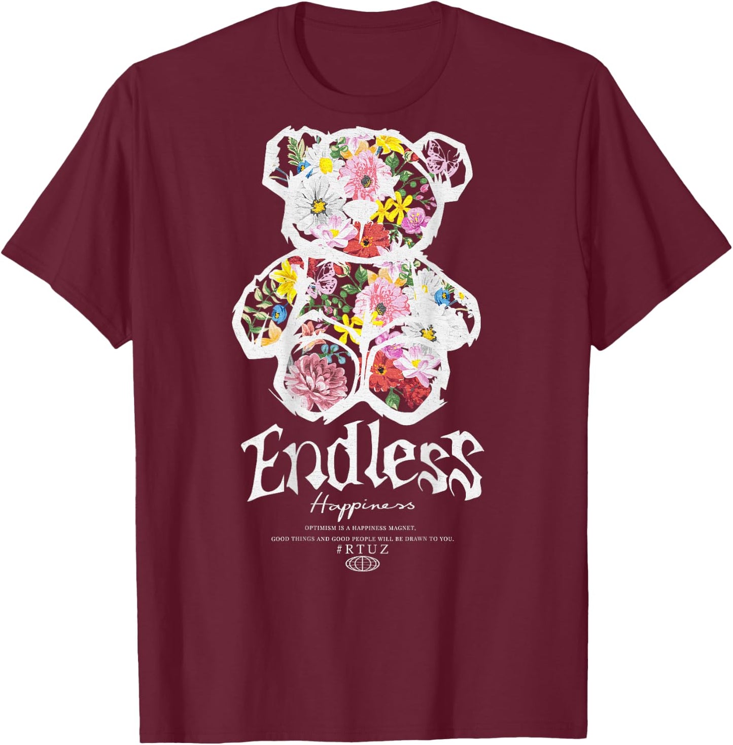 Hip Hop Vintage Edgy Urban Y2K Backprint Streetwear Teddy T-Shirt - T-Shirt | Maroon