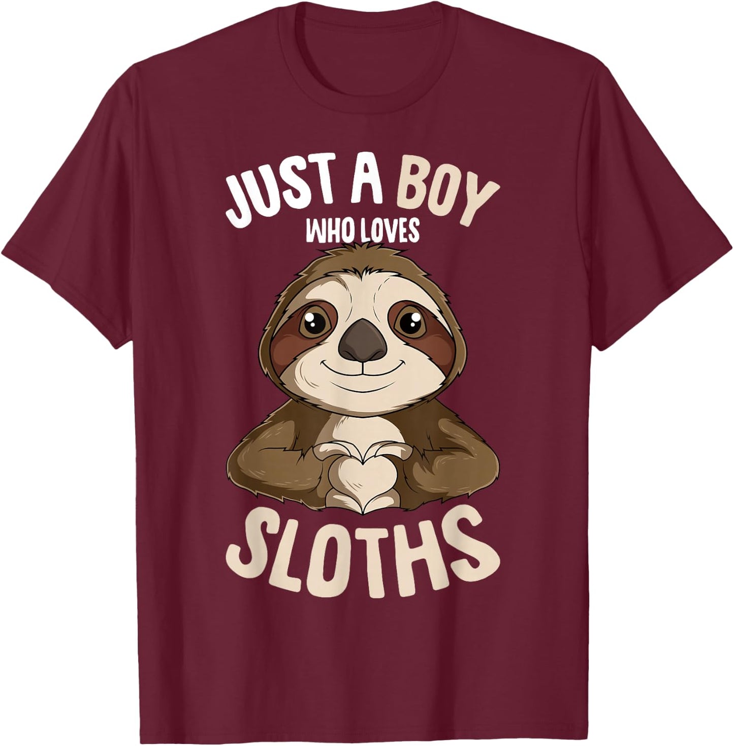 Just A Boy Who Loves Sloths Boys Kids T-Shirt - T-Shirt | Maroon