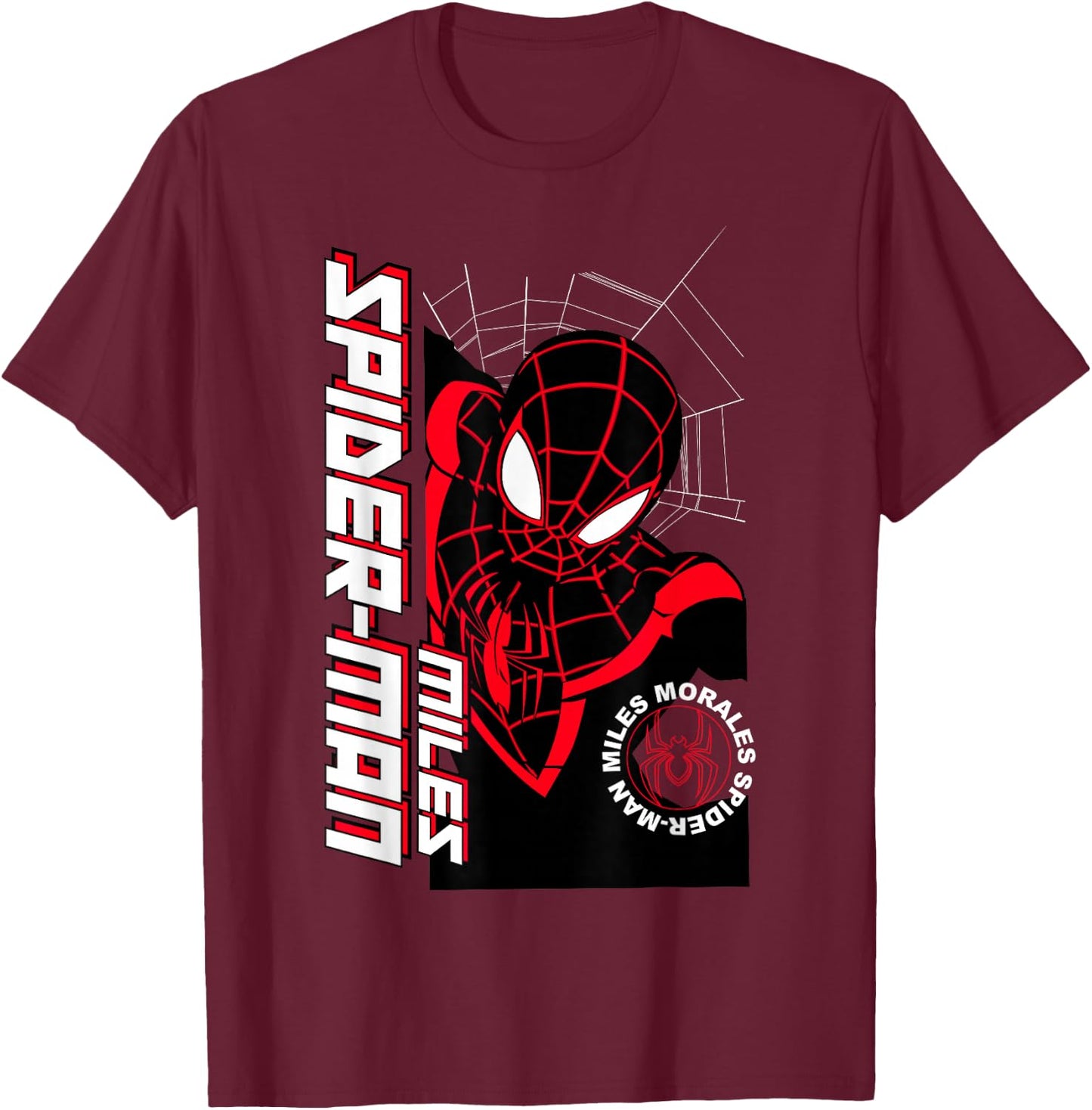 Marvel Comics Miles Morales Spider-Man Logo Pose T-Shirt - T-Shirt | Maroon