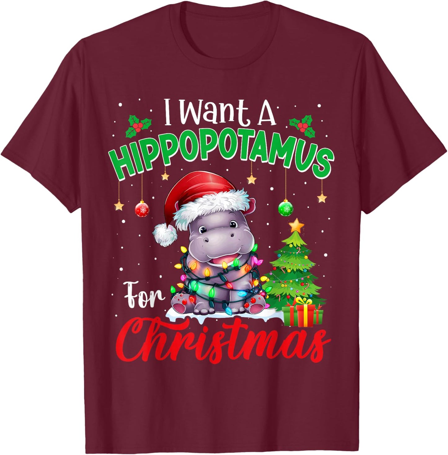 I Want A Hippopotamus For Christmas Pajama Xmas Kids Adults T-Shirt - T-Shirt | Maroon
