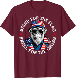 Stand for The Flag Kneel for The Cross Patriotic Monkey T-Shirt - T-Shirt | Maroon