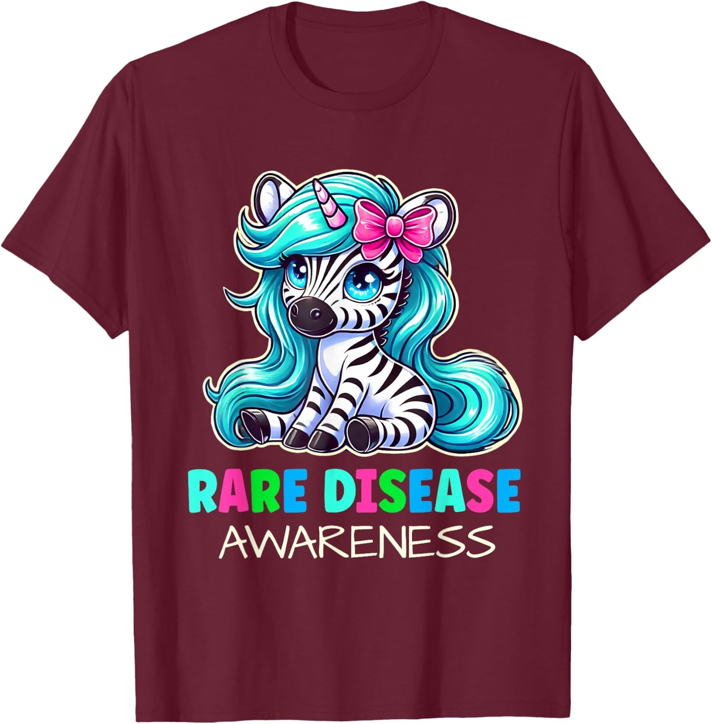 Rare Disease Awareness Zabra Ribbon Rare Disease Day Kids T-Shirt - T-Shirt | Maroon