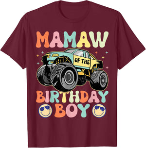 Monster Truck Mamaw Of The Birthday Boy Matching Family T-Shirt - T-Shirt | Maroon