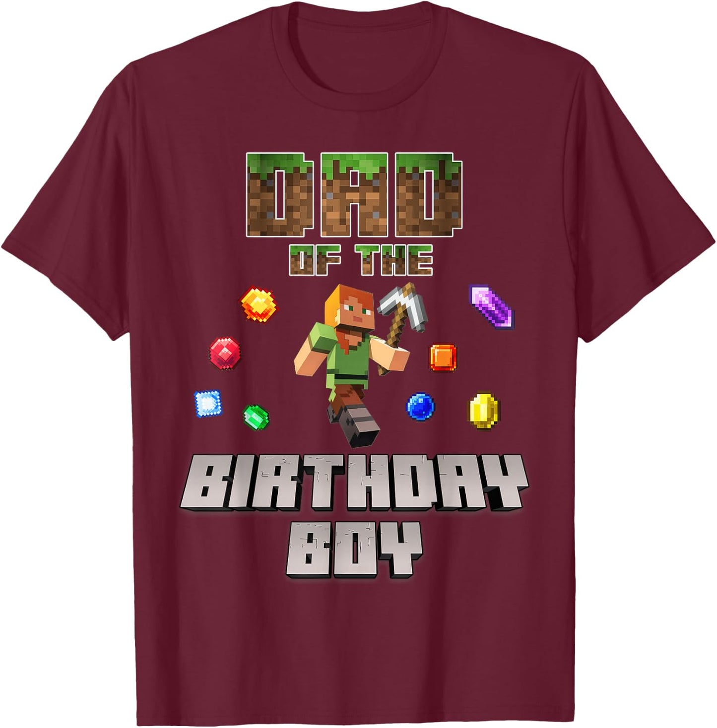 Dad Of The Birthday Boy Video Gamer Pixel Number T-Shirt - T-Shirt | Maroon