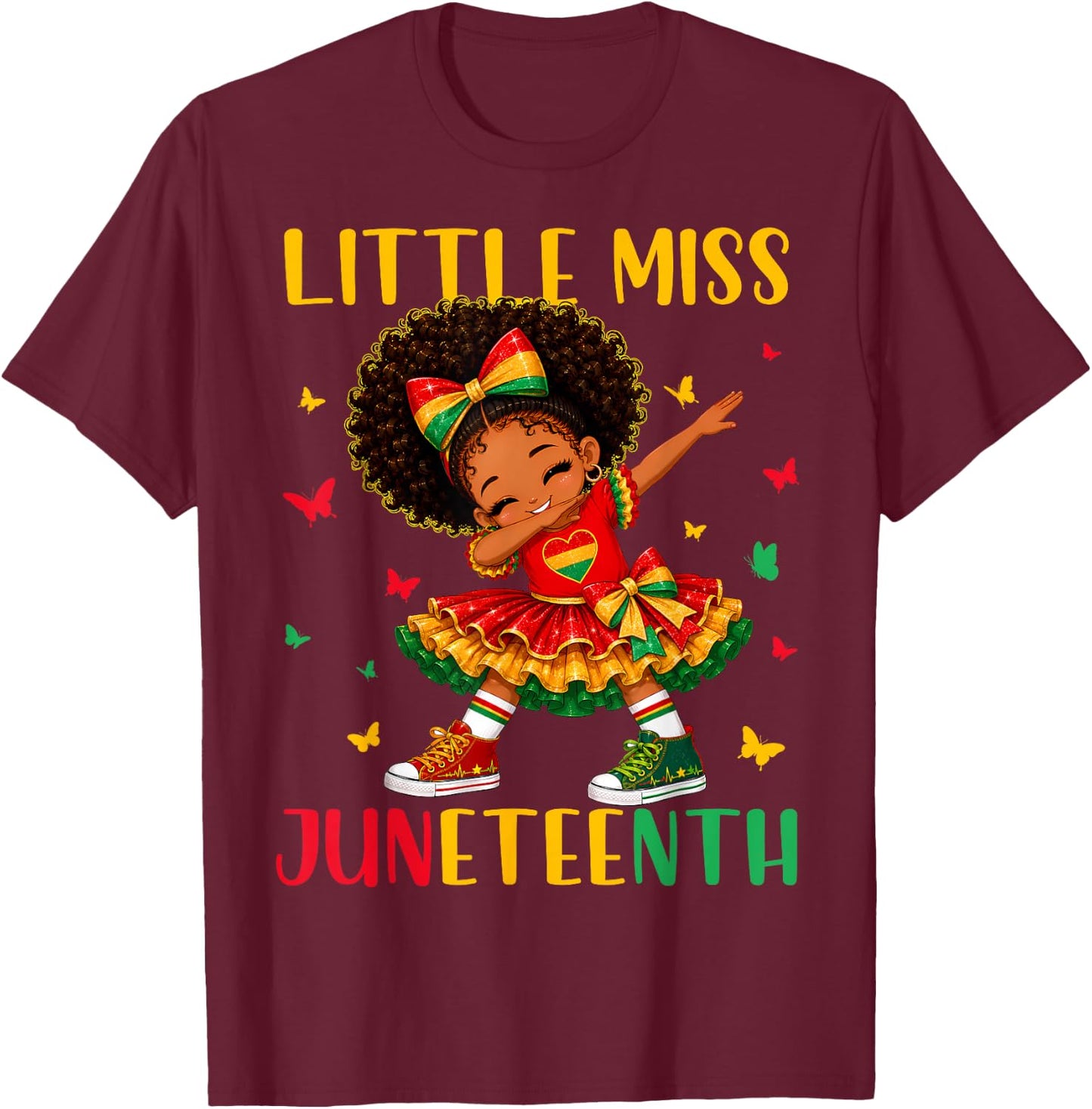 Cute Little Miss Juneteenth Black African Girl Kids Toddlers T-Shirt - T-Shirt | Maroon