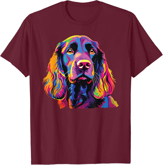 Watercolor Colorful Field Spaniel Dog T-Shirt - T-Shirt | Maroon