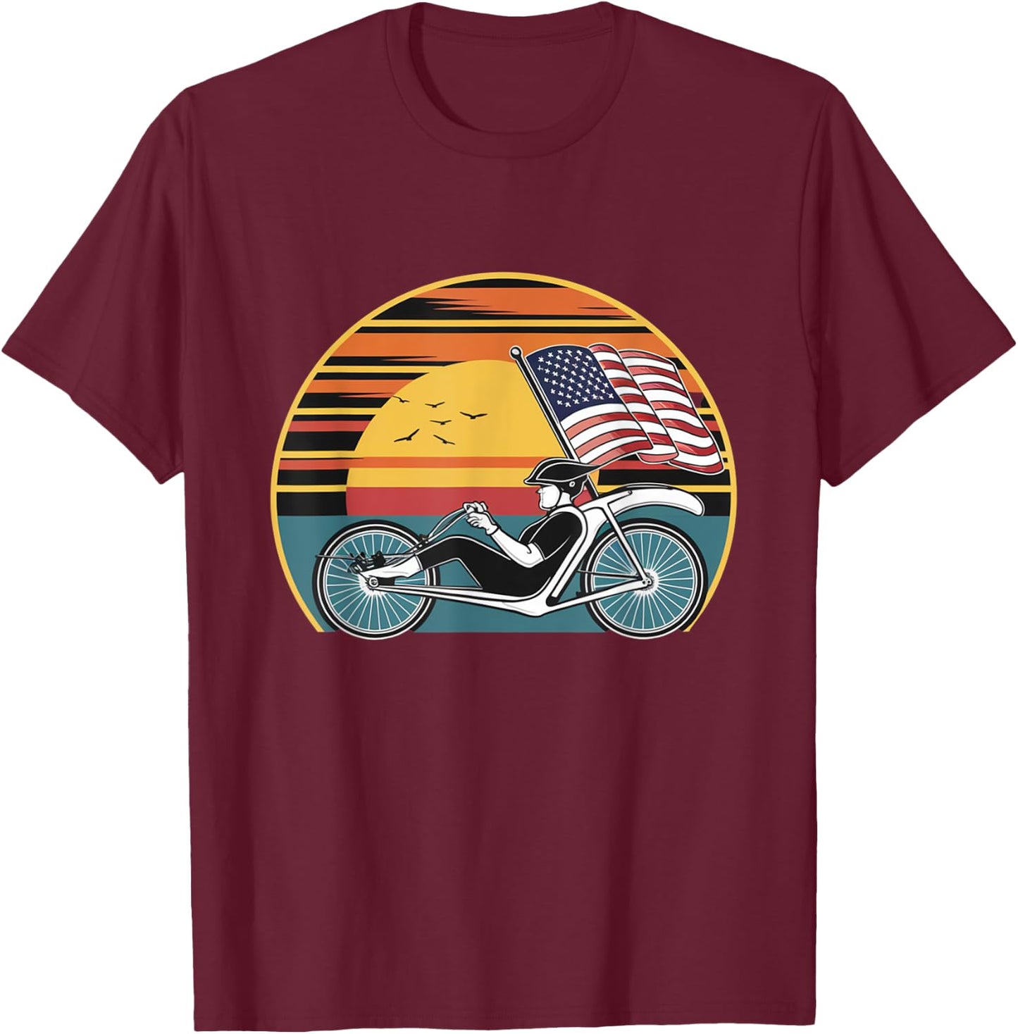 Vintage Recumbent Trike American Flag T-Shirt - T-Shirt | Maroon