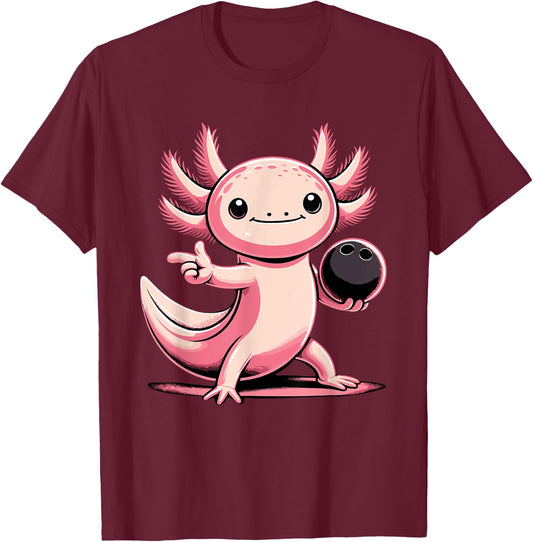 Funny Axolotl Bowling Player Bowler Bowl Sports T-Shirt - T-Shirt | Maroon