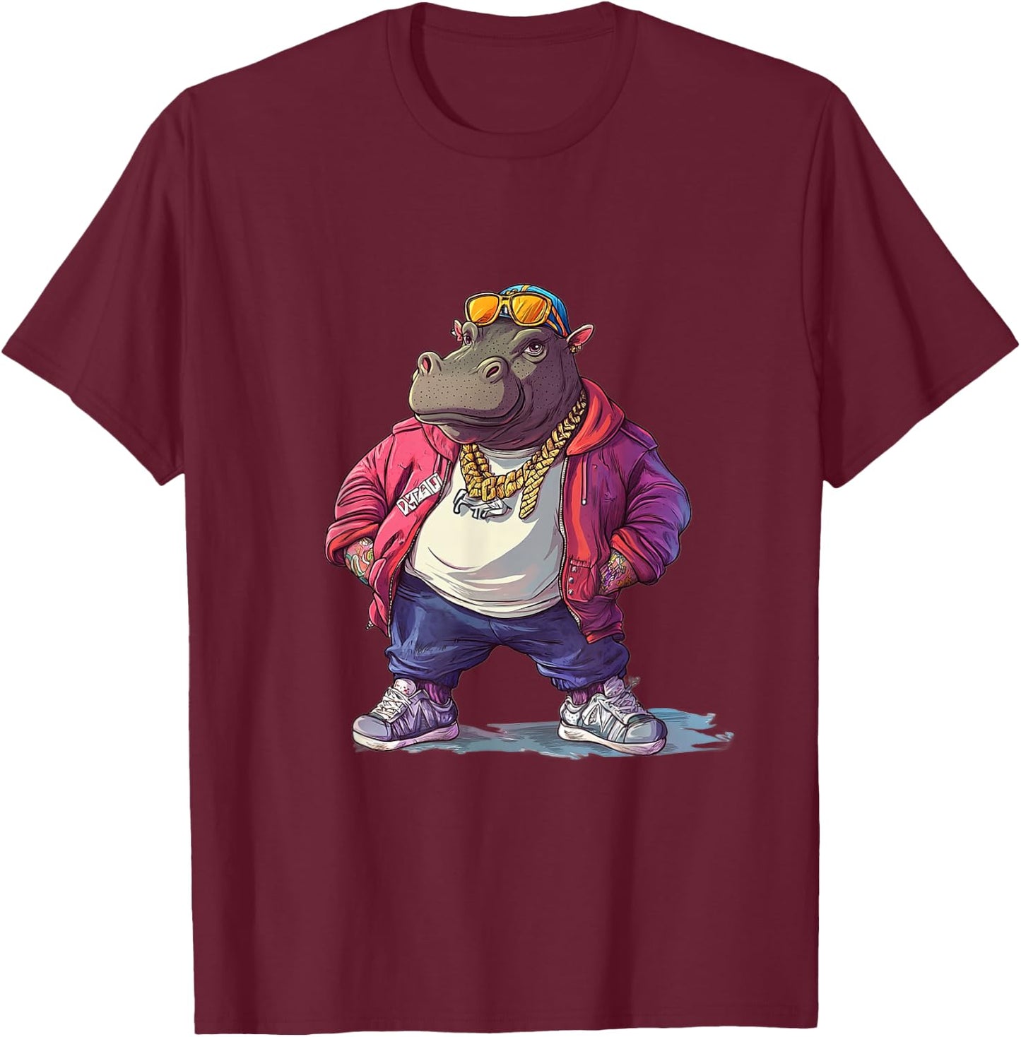 Dastardly Duds Designs -Adults Hip-Hop Cartoon , Black, Small T-Shirt - T-Shirt | Maroon