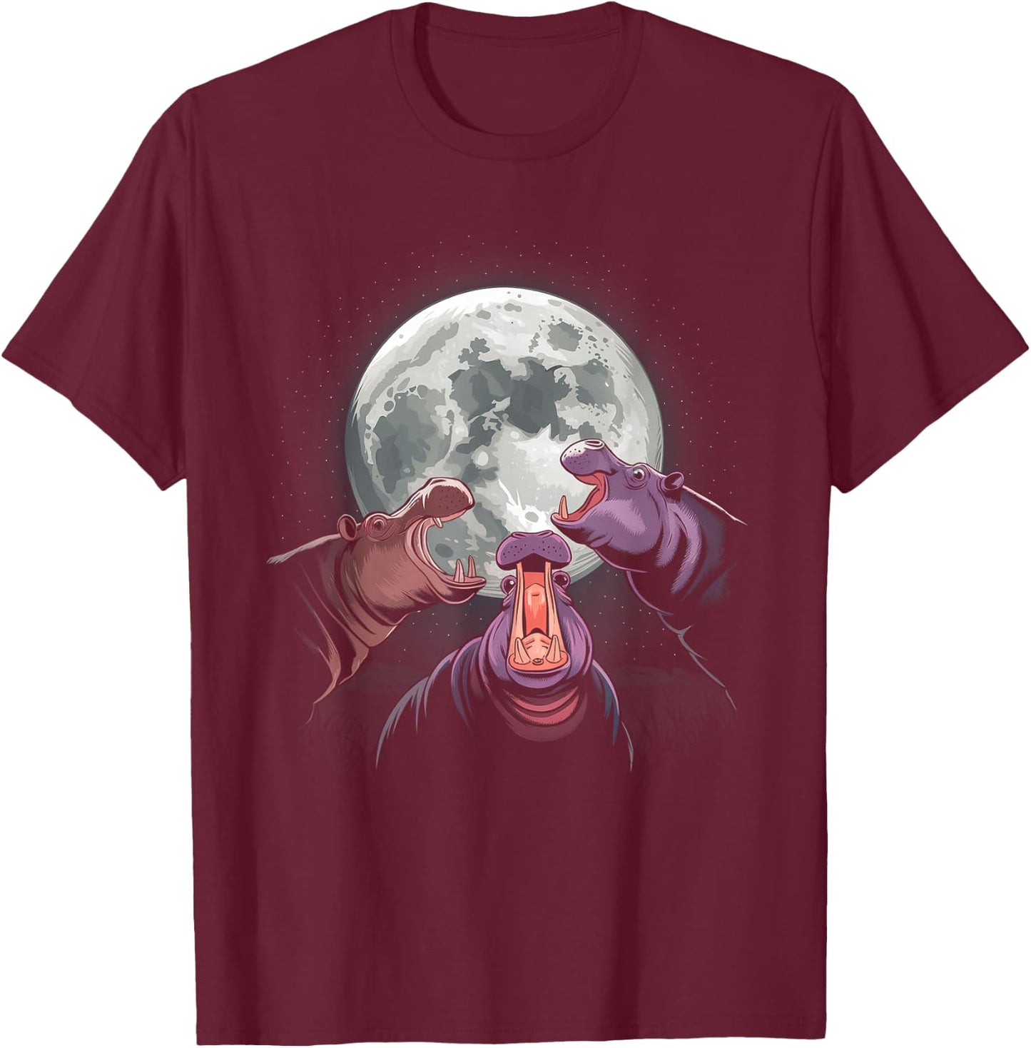 Three Hippo Howling At Moon - Funny Hippo Lovers T-Shirt - T-Shirt | Maroon