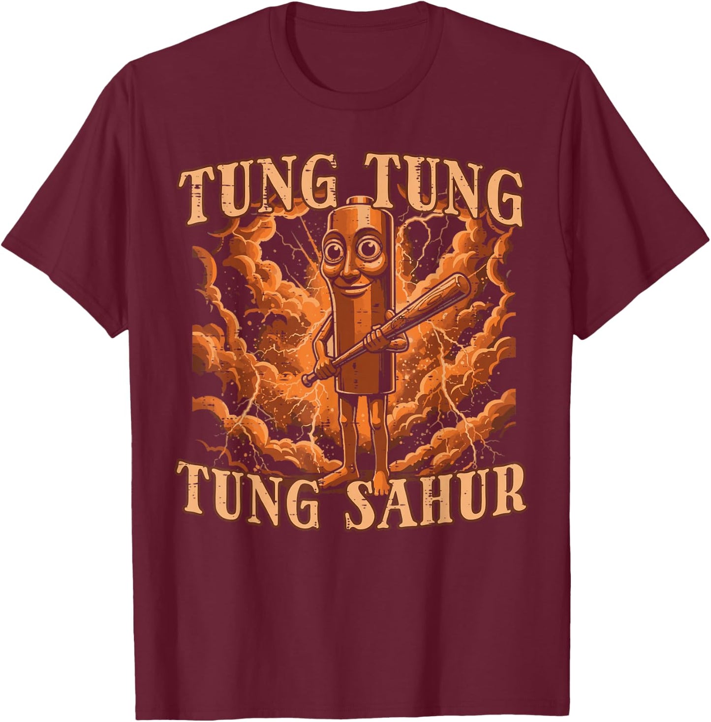 Tung Tung Sahur Baseball Bat Lightning Meme Boys Kids Youth T-Shirt - T-Shirt | Maroon