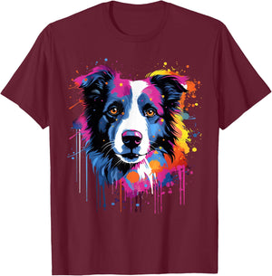 Niedlicher Border Collie Hund auf bemaltem Border Collie T-Shirt - T-Shirt | Maroon