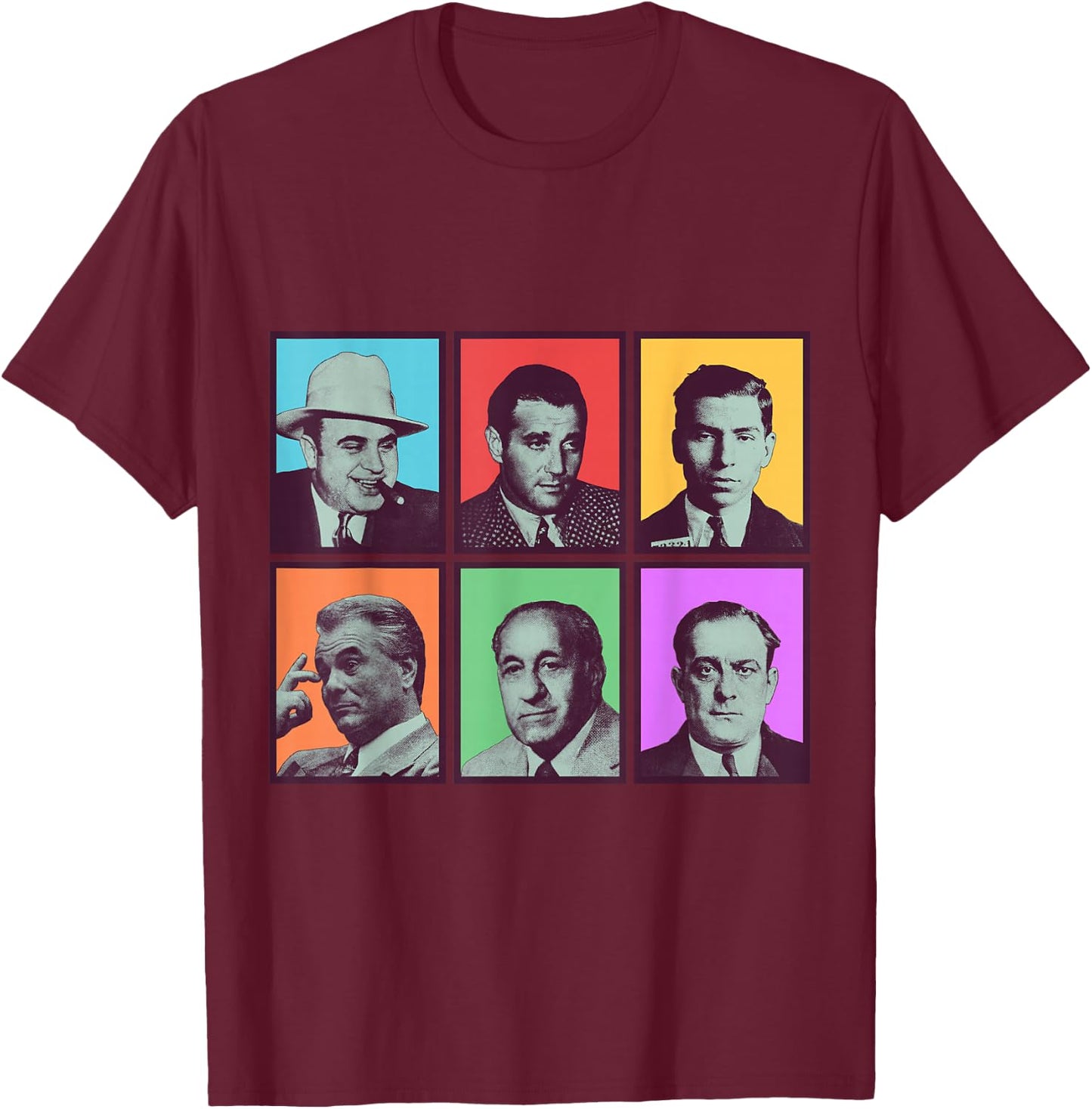 American Gangsters Mafia Bosses Small T-Shirt - T-Shirt | Maroon