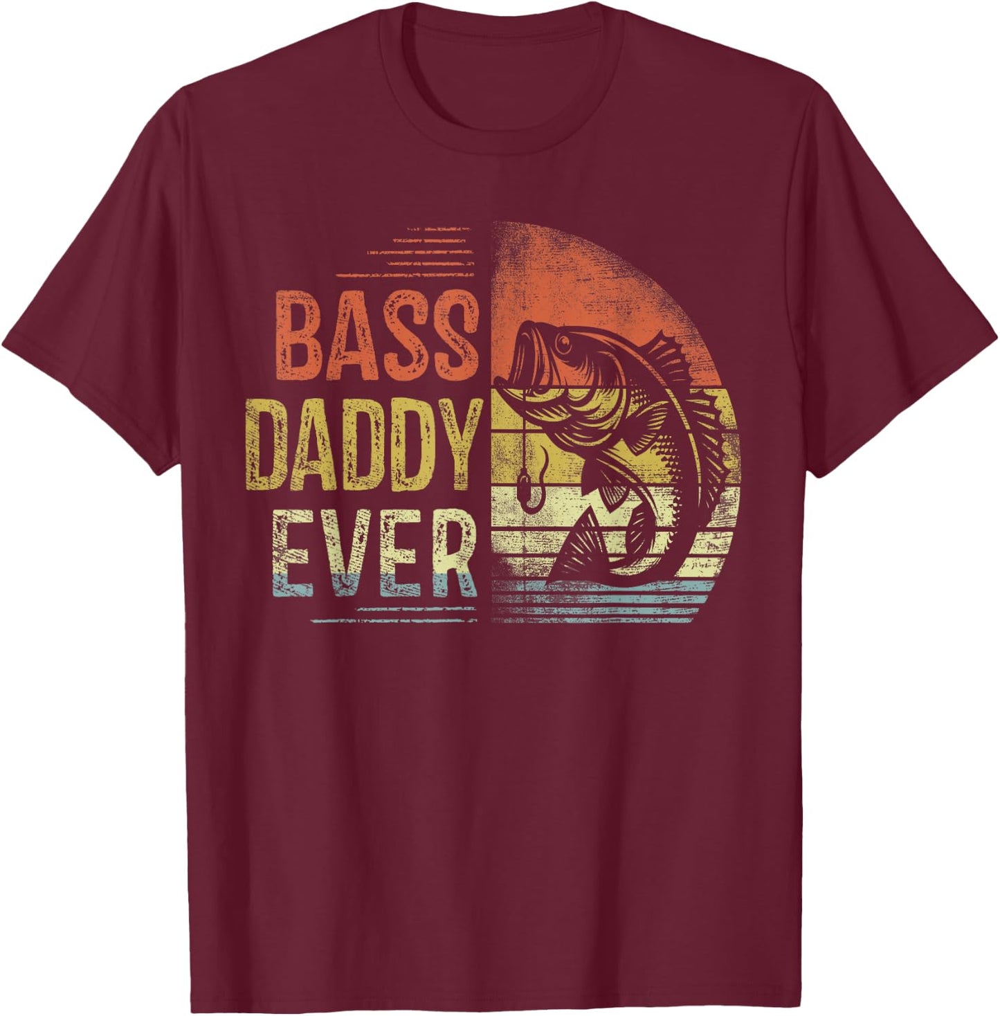 Bass Daddy Ever Fishing Gifts Daddy Birthday Vintage T-Shirt - T-Shirt | Maroon