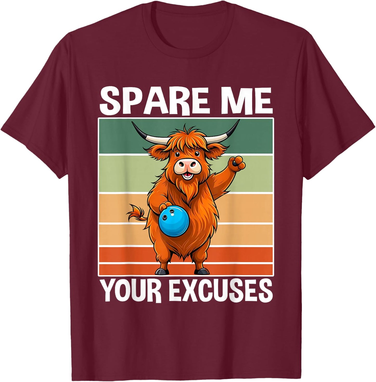 Cow Bowling Crew Bowler No Exuces Animal Bowling T-Shirt - T-Shirt | Maroon