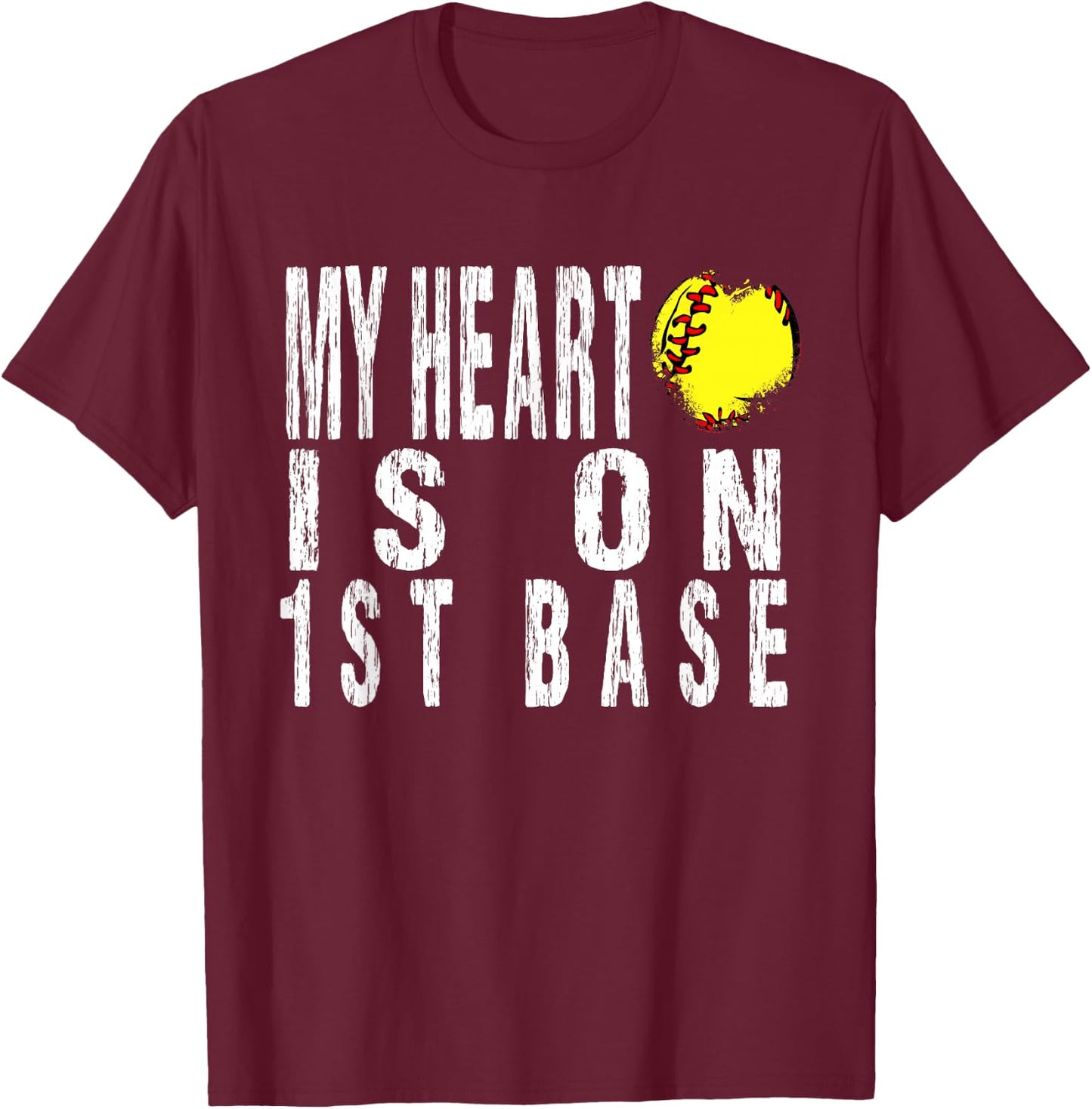 My Heart is on 1st Base Baseball Softball Life Mom Leopard T-Shirt - T-Shirt | Maroon