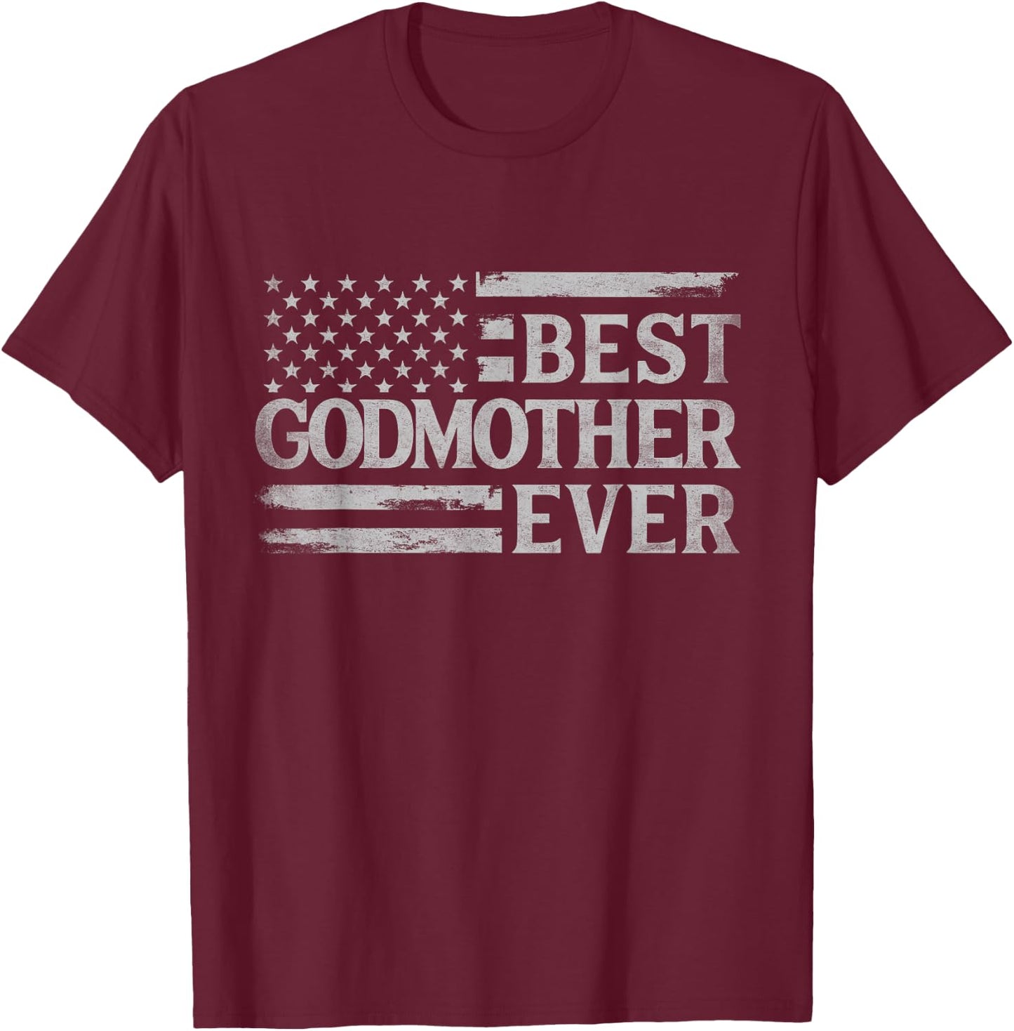 Best Godmother Ever Grey Vintage USA Flag Mother's Day T-Shirt - T-Shirt | Maroon