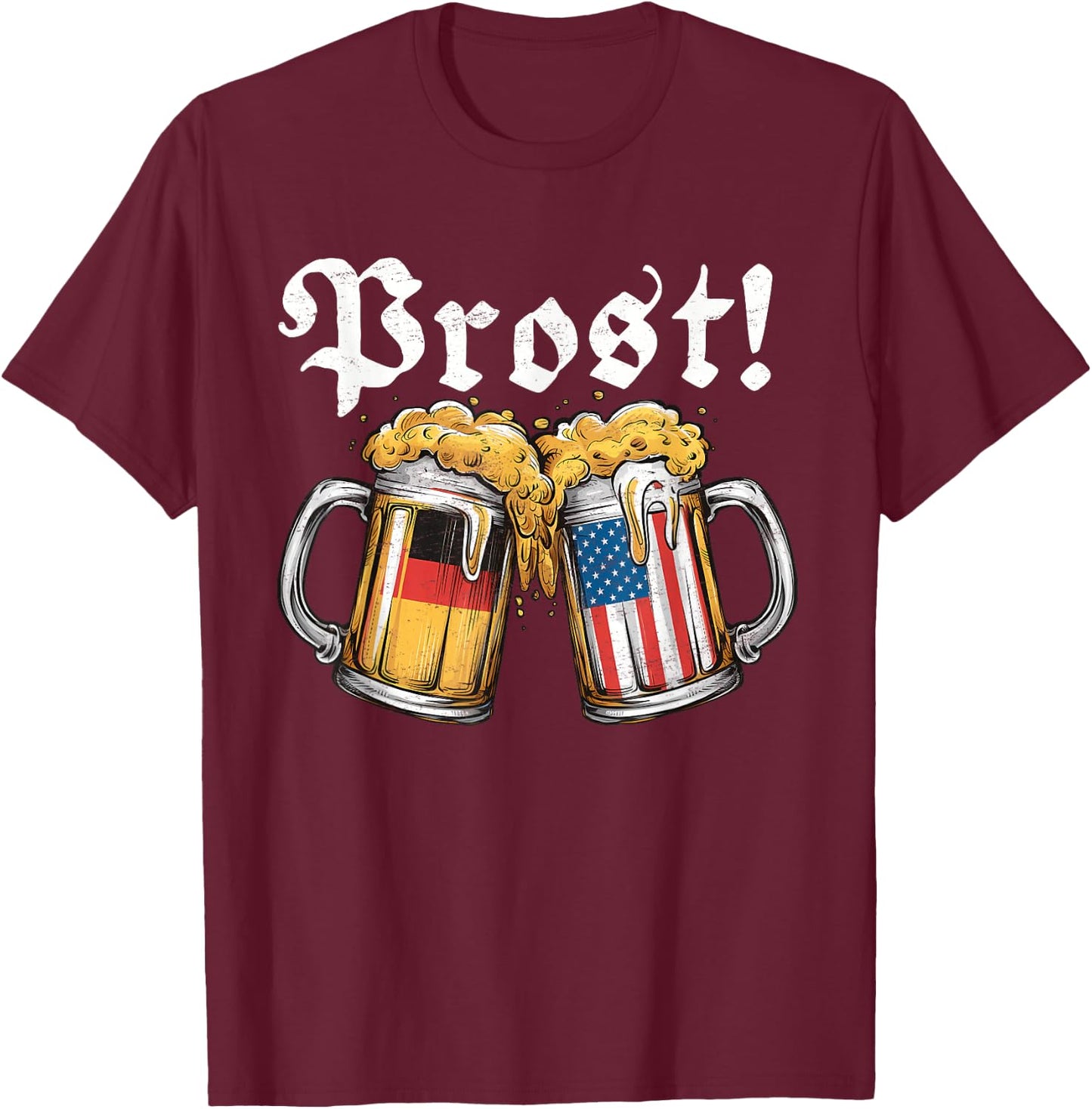 Prost Beer German American Flag T shirt Oktoberfest Men Mug T-Shirt - T-Shirt | Maroon